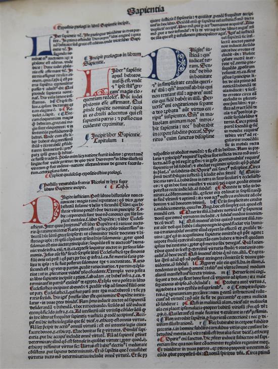 Bible in Latin - An Incunable Vulgate, with notes by Nicholas de Lyra including,